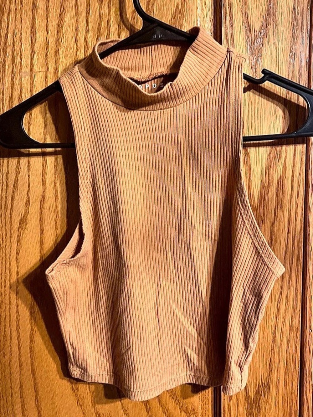 Aeropostale Solid Mock-Neck Ribbed Tank Top Brown Medium